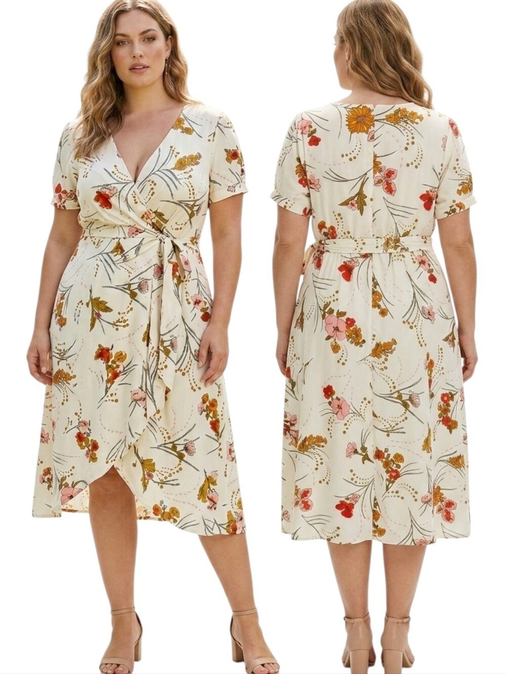 MODCLOTH "Poetic Presence" Floral Print Faux Wrap Dress - Size 1X